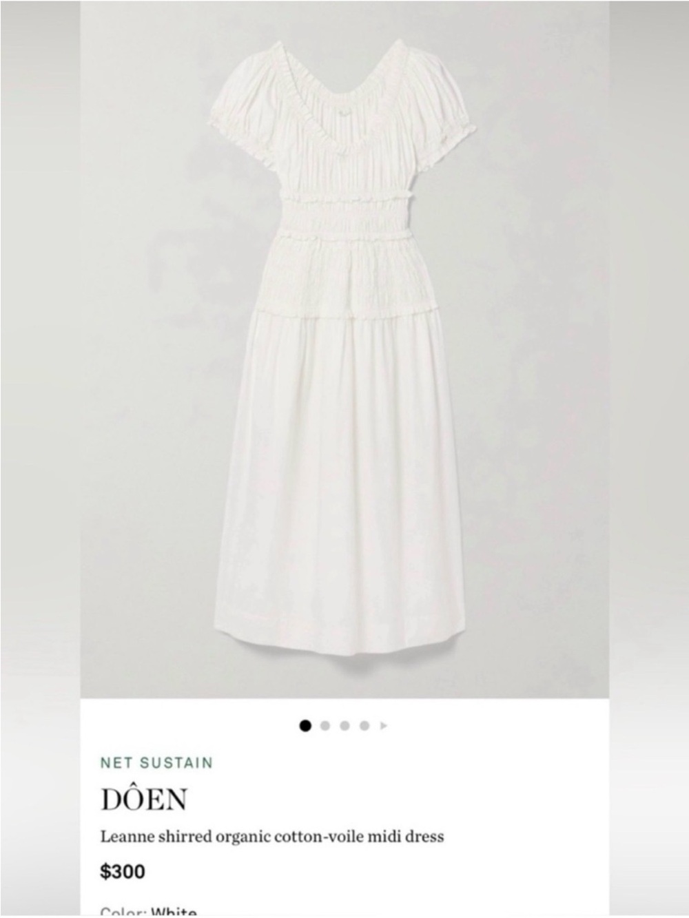 Doen White Leanne Shirred Organic Cotton-Voile Midi Dress